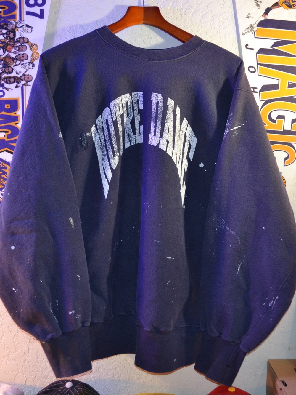 Vintage Navy Notre Dame Graphic Crewneck Sweatshirt Distressed